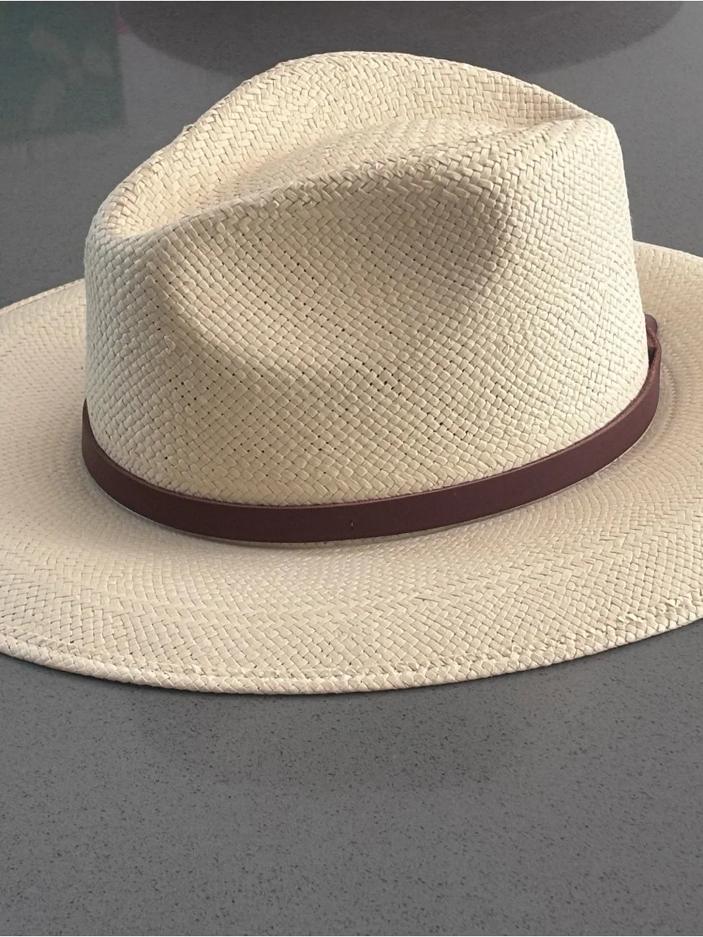 Janessa Leone Cream Panama Hat with Brown Band